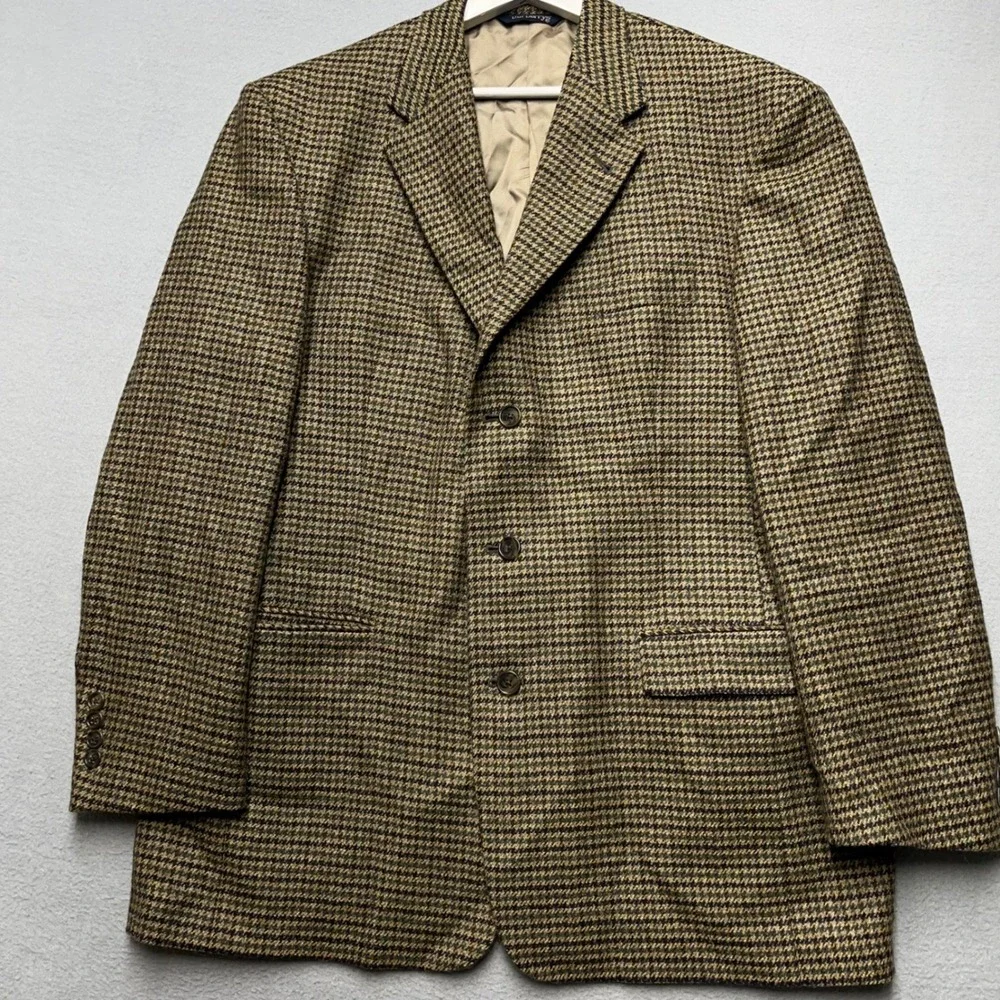 VTG Burberrys Men Blazer Houndstooth suit jacket Sport Coat Brown 1/2 canvas 42R - Picture 4 of 16